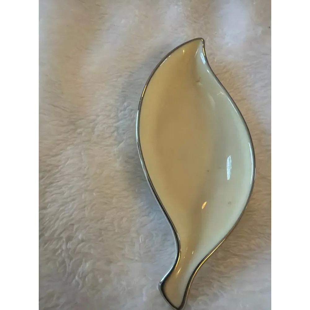 Lenox Hand Painted Platinum Leaf Shaped Trinket Dish Porcelain Jewelry Tray